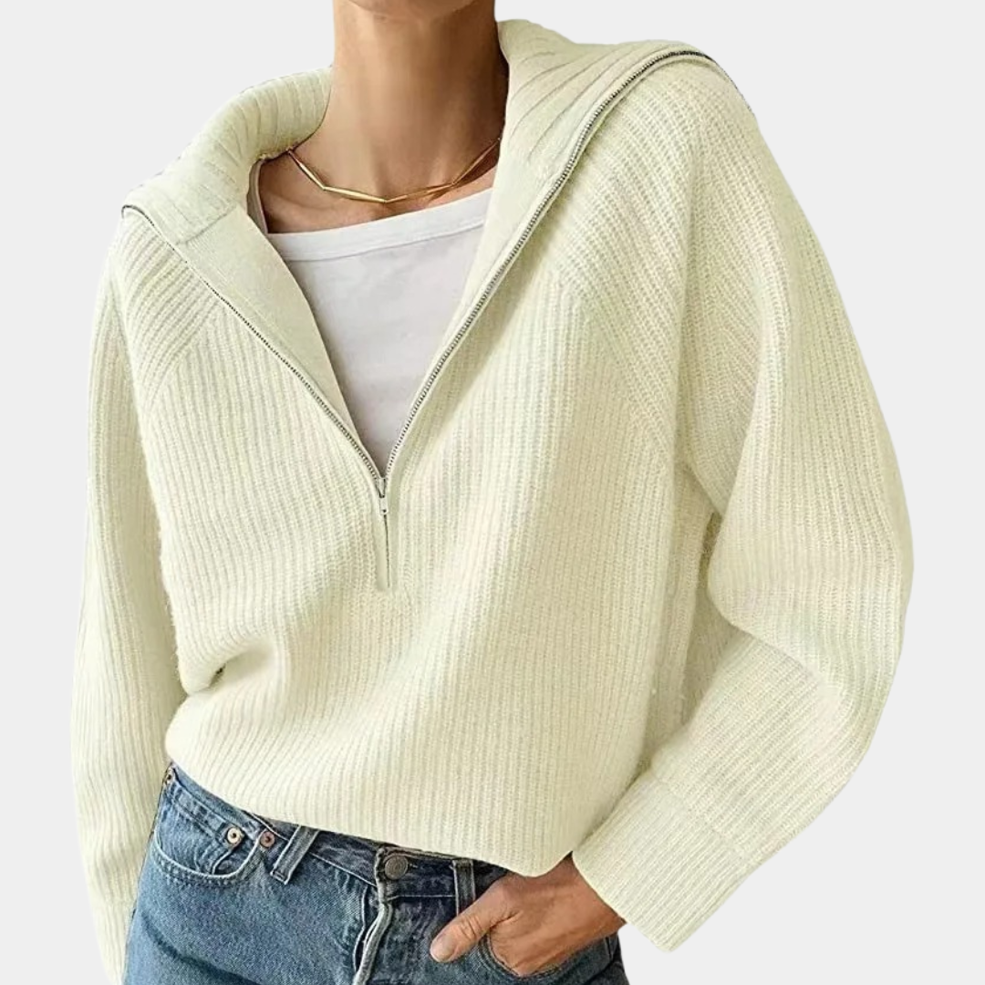 EleganzPur - Strickpullover mit halbem Reißverschluss und V-Ausschnitt | Komfort trifft stilvolle Einfachheit für jeden Tag