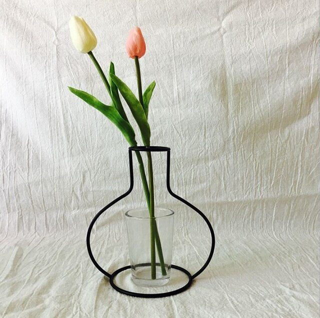 Minimalistisk Jern Vase til Blomsterarrangementer – 30 cm Høj, Sort Dekoration til Hjemmet-5
