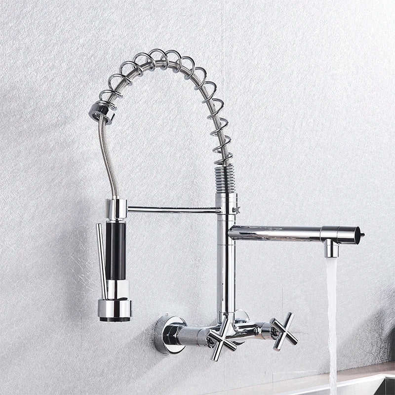 FlexiFlow - Küchenarmatur | Wandmontiert | Doppel-Sprühfunktion | Chromfinish