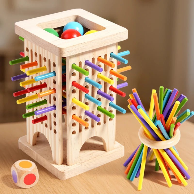 3-i-1 Montessori træstokspil 3-i-1 træstokspil – Pædagogisk legetøj – STEM-legetøj – Træspil – Montessori – Brætspil – Farvegenkendelse, sensorisk træning og tænkeevner – Glat finish