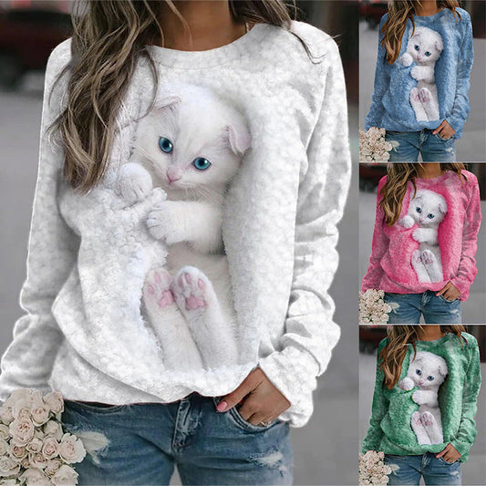 Hannah - Damensweater mit Rundhalsausschnitt und süßen Katzenmotiven - Gemütlich und stilvoll
