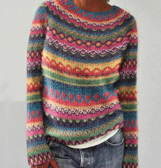 Eleganza - Stilvoller und warmer mehrfarbiger gestreifter Pullover für Damen