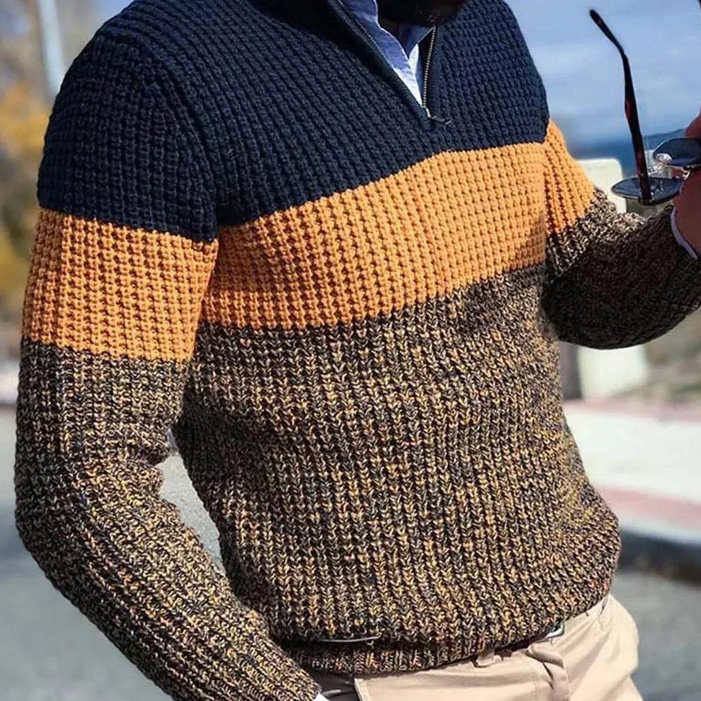 Christian - Gestrickter Herrenpullover mit halbem Reißverschluss | Wärme und Komfort zu jeder Zeit