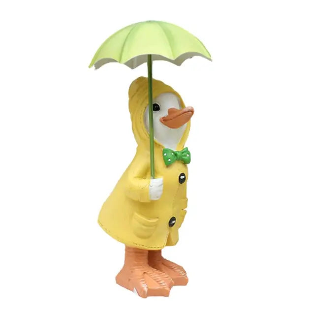 Chique Eend Figur i Regnjakke – Dekorativ Havefigur i Harz til Udendørs Brug, 12 cm x 6 cm, Multifarvet-2