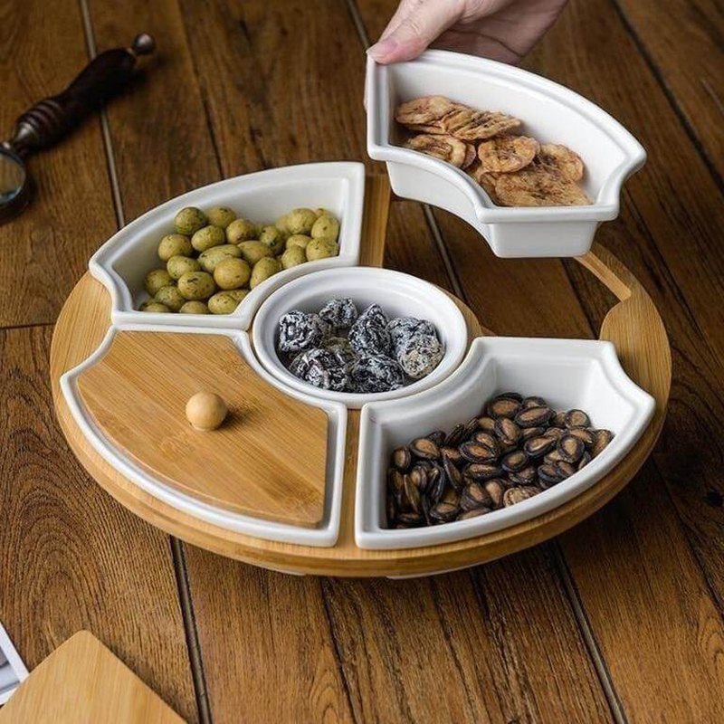 BrunchSpin - drehbarer keramischer Frühstücksteller mit fünf Rosten | Essenspaß für die ganze Familie