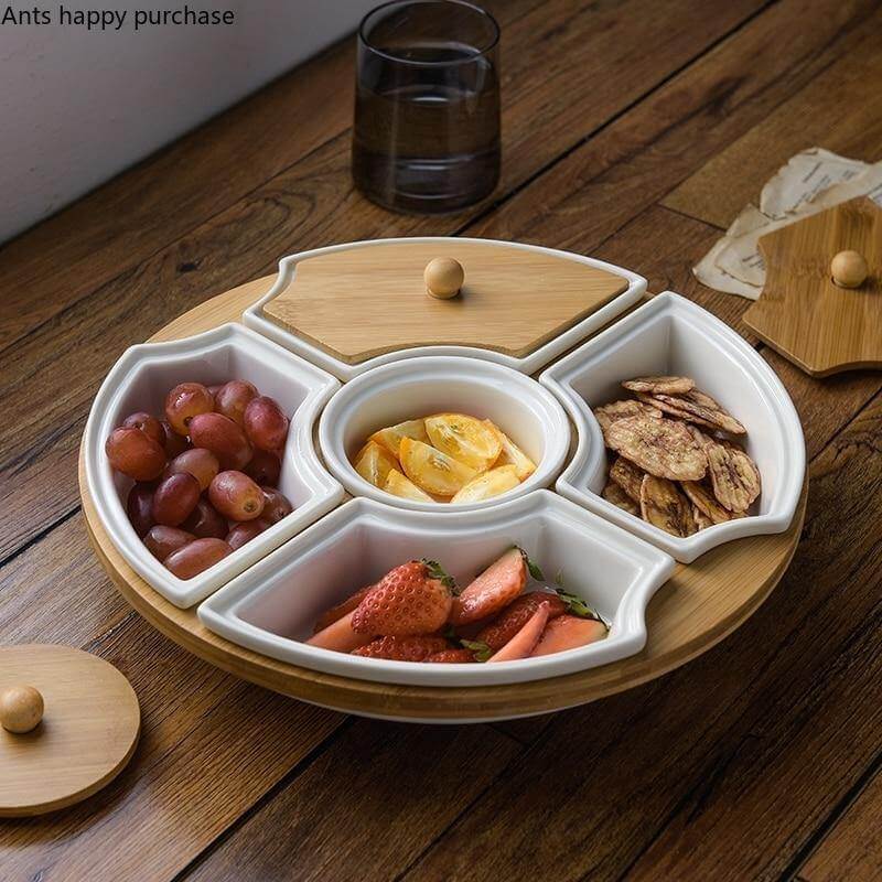 BrunchSpin - drehbarer keramischer Frühstücksteller mit fünf Rosten | Essenspaß für die ganze Familie
