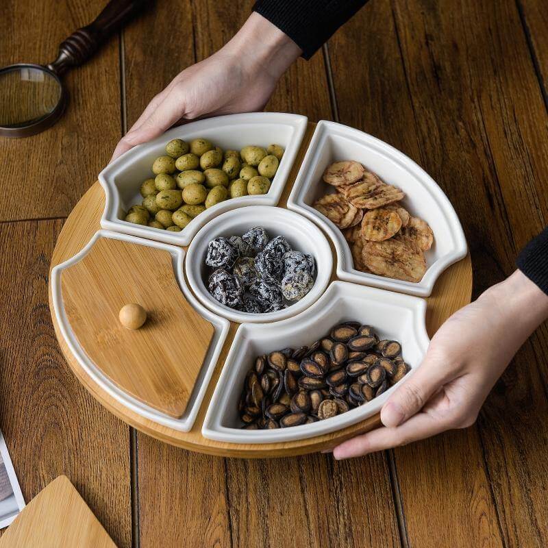 BrunchSpin - drehbarer keramischer Frühstücksteller mit fünf Rosten | Essenspaß für die ganze Familie