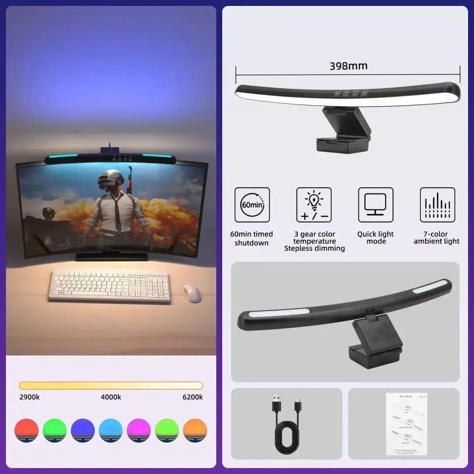 Monitor Lichtleiste gebogen mit RGB Hintergrundbeleuchtung Computer Bildschirmlampe augenfreundliche Touch-Atmosphärenlichter für Gaming Raumdekoration