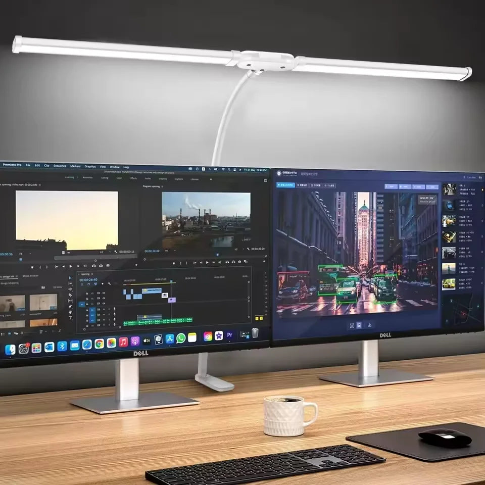 LED Tischlampe für Zuhause & Büro | Doppelkopf | Stufenlose Dimmung & 3 Lichtfarben | Augenschutz