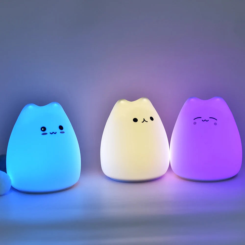 Süße Katzen Nachtlampe – Weiches Silikon, 7 Farben & Touch-Sensor