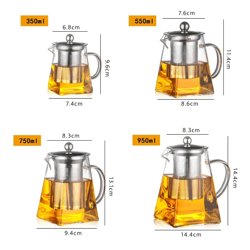 Hitzebeständige Glasteekanne | Mit Edelstahl-Infuser und Filterkorb | Klare Teekanne für losen Tee und Kaffee