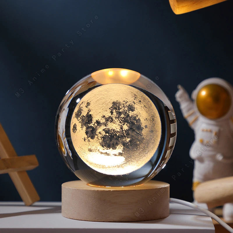 3D Kristallkugel Nachtlampe – Mini LED Tischlampe mit Planeten & Galaxie