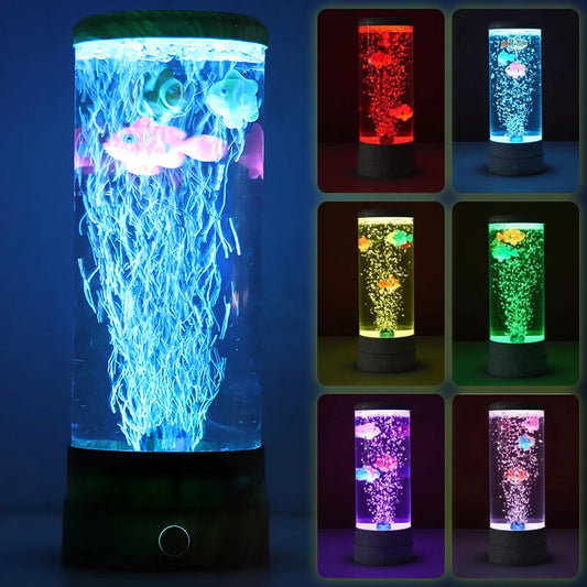 LED Fischlampe | Mehrfarbig Wechsel | Simuliertes Aquarium Blasen | Nachtlampe & Tischdekoration
