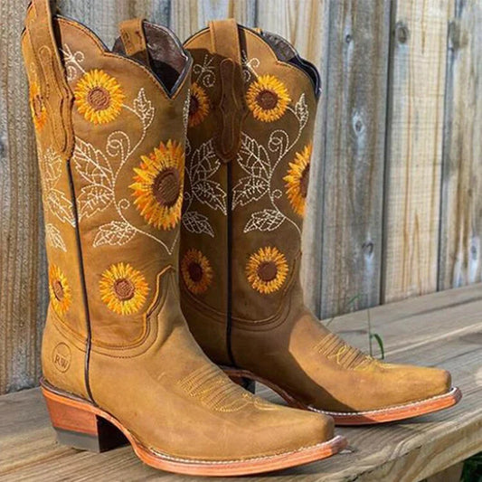 Grace - Cowboy-Stiefel mit Sonnenblumenstickerei | Klassischer Westernstil trifft lebendige Eleganz