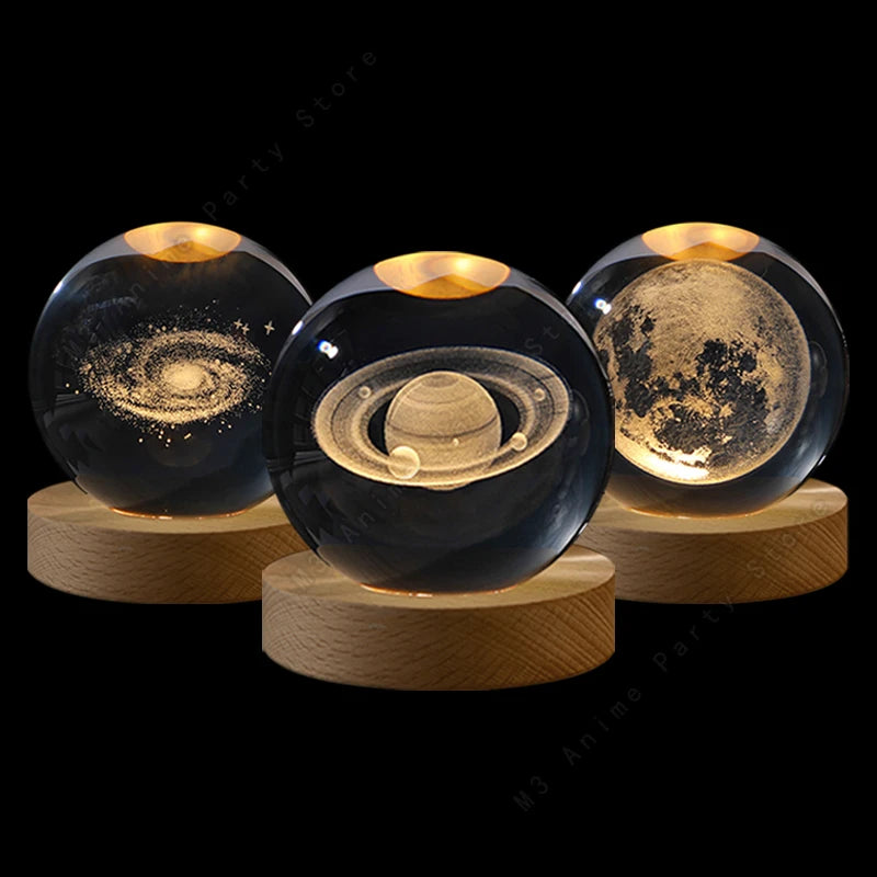 3D Kristallkugel Nachtlampe – Mini LED Tischlampe mit Planeten & Galaxie