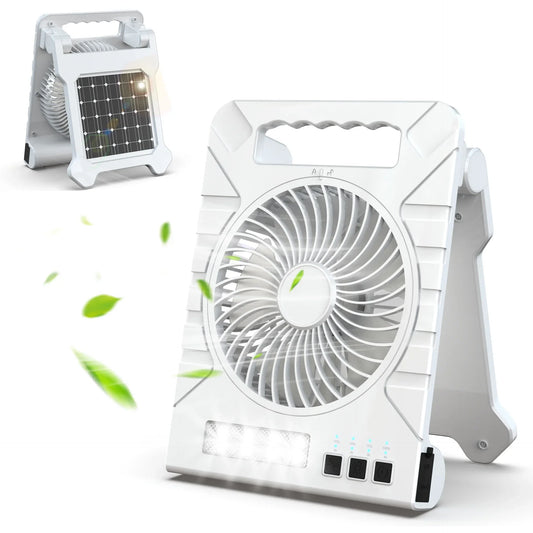 Solarbetriebener Campingventilator | Faltbares Solarpanel und Powerbank | Mit LED-Licht | Ultraleicht und tragbar