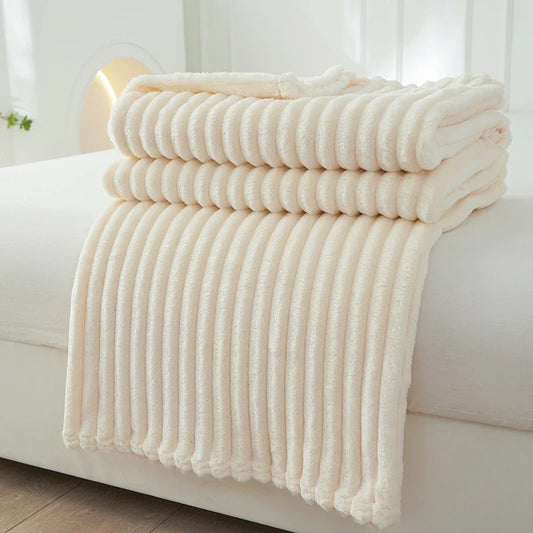 FluffLux - Breites gestreiftes Flanell-Fleece-Decke | Herbst- und Wintergemütlichkeit