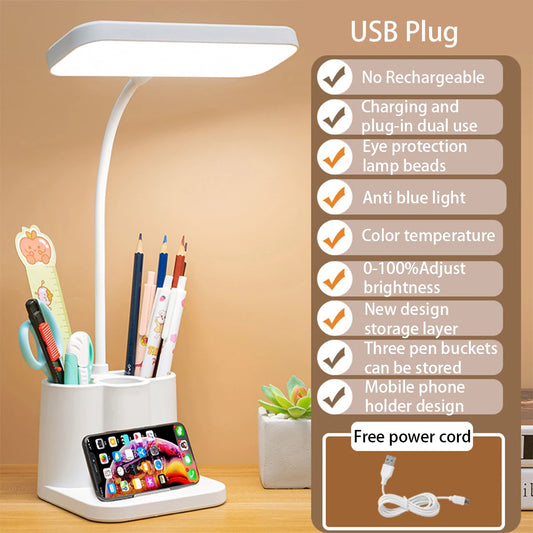 USB LED Tischlampe | 3 Lichtfarben | Augenschutz & Touch-Dimmung | Multifunktionale Stifthalter