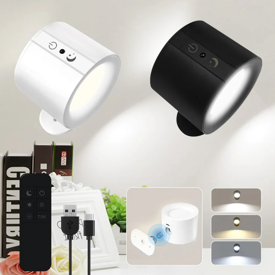 Drahtlose Magnetische LED Wandleuchte – Wiederaufladbar, Dimmbar & 360° drehbar mit Fernbedienung