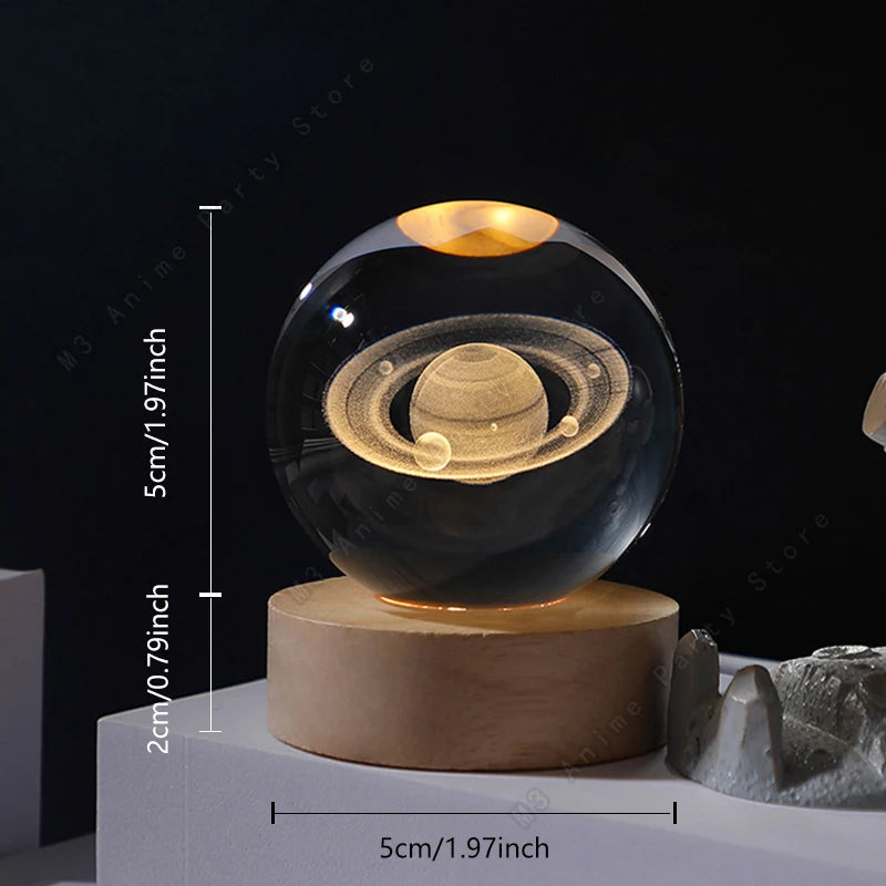 3D Kristallkugel Nachtlampe – Mini LED Tischlampe mit Planeten & Galaxie