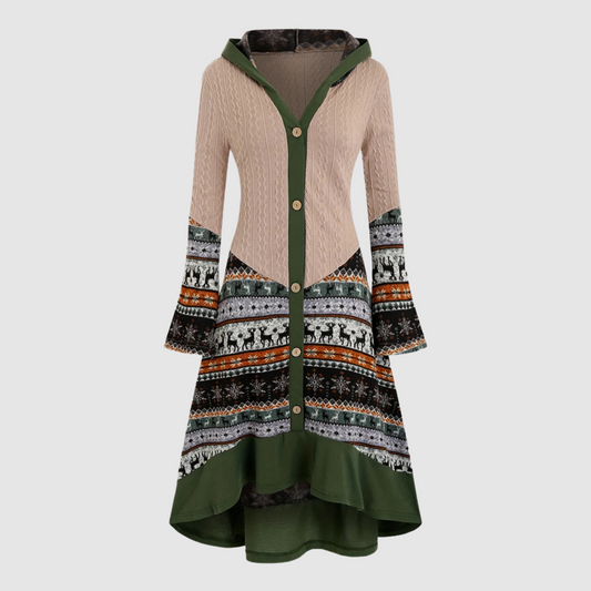 Clara - Strickkleid mit Elchmuster und Kapuze | Komfort und Eleganz