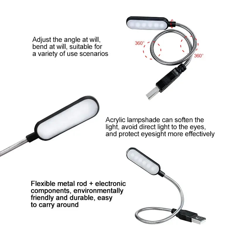 Mini USB LED Buchlampe | Flexibel & Tragbar | 6 LED Lichter | Für Laptop & Powerbank