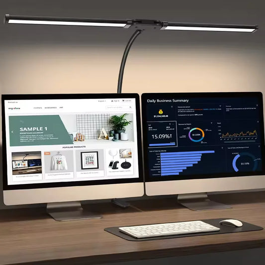 LED Tischlampe für Zuhause & Büro | Doppelkopf | Stufenlose Dimmung & 3 Lichtfarben | Augenschutz