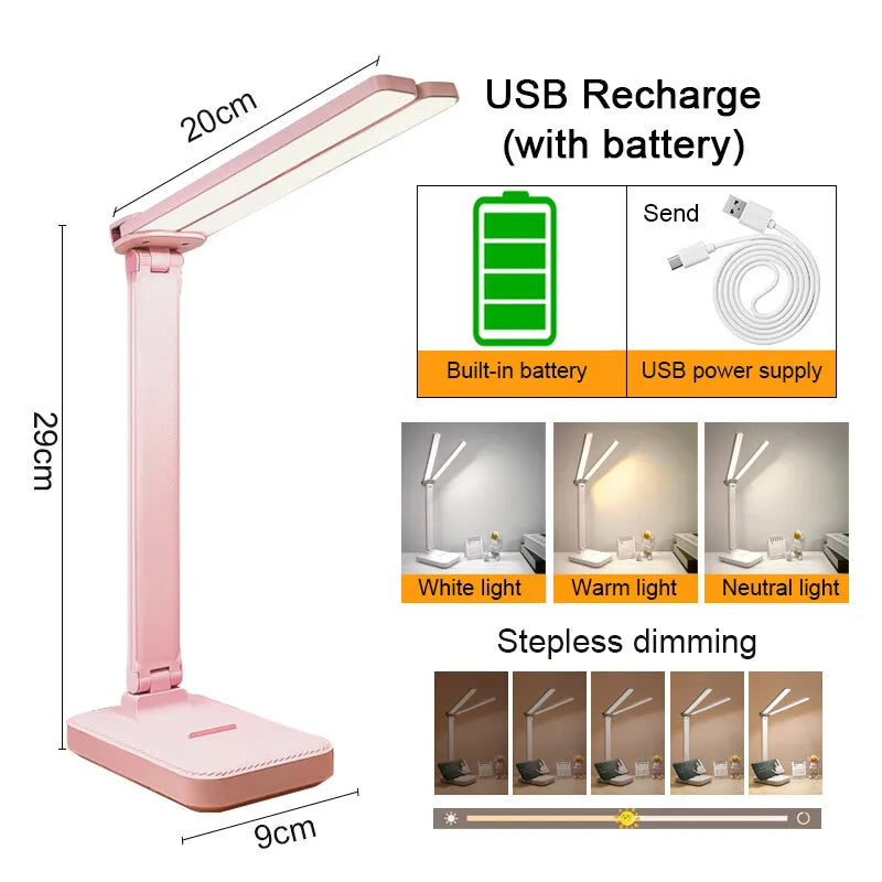 LED-Tischlampe | 3-stufig dimmbar und berührungsgesteuert | USB-aufladbar | Faltbare Nachtlampe