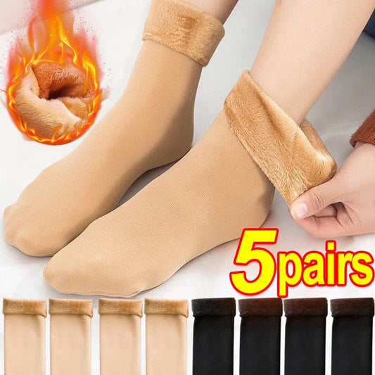 5 Paar Wintersocken für Frauen | Thermisch & Weich | Wolle- und Samt-Mix | Kurze warme Socken