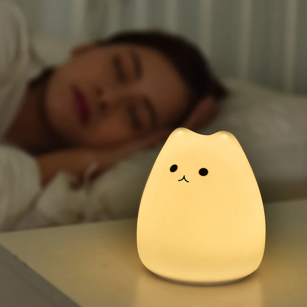 Süße Katzen Nachtlampe – Weiches Silikon, 7 Farben & Touch-Sensor
