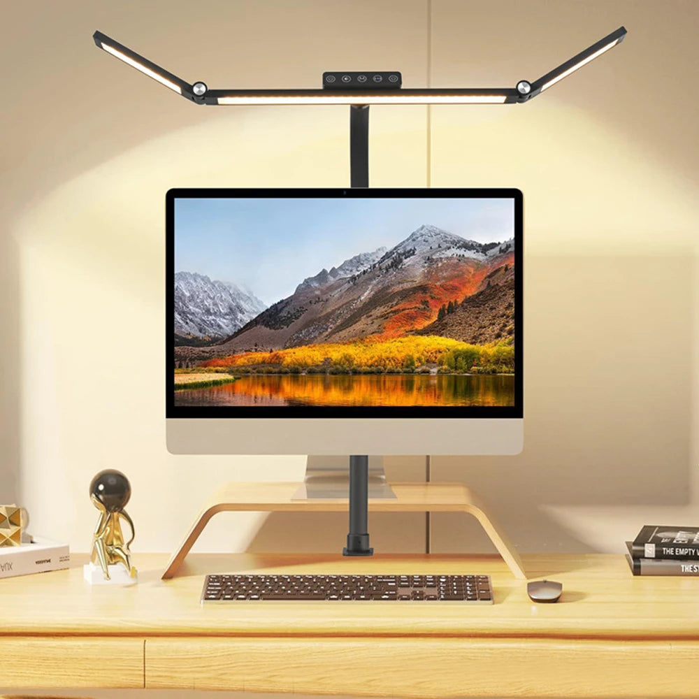 LED Tischlampe für Zuhause & Büro | Doppelkopf | Stufenlose Dimmung & 3 Lichtfarben | Augenschutz
