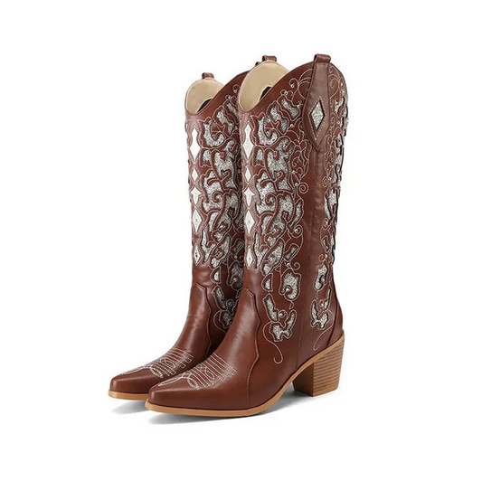 Aveline - Western-Cowboy-Ankle-Stiefel mit Stickerei und Absatz