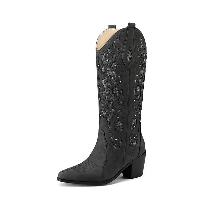 Aveline - Western-Cowboy-Ankle-Stiefel mit Stickerei und Absatz