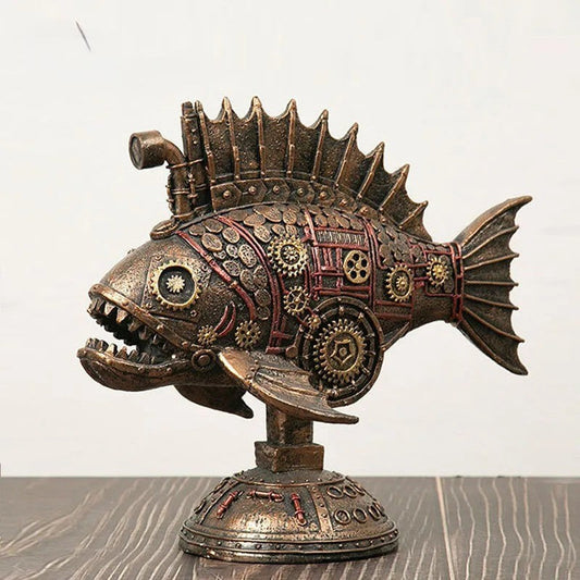 GearFin - Steampunk mechanische Schwarzfisch-Figur