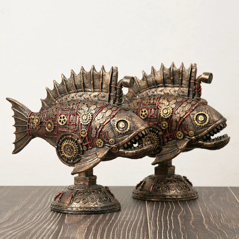 GearFin - Steampunk mechanische Schwarzfisch-Figur