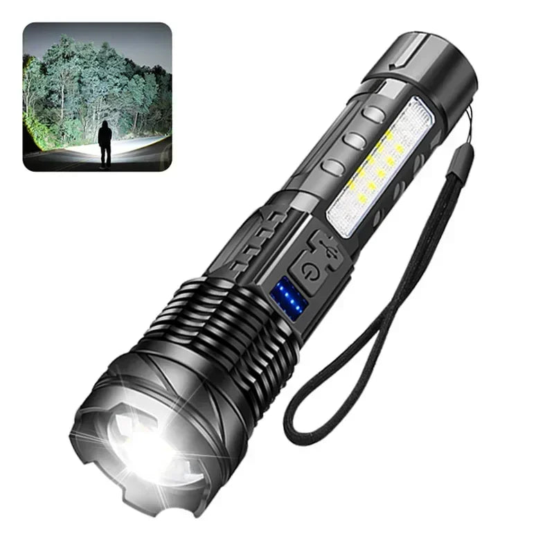 Super Bright LED Lommelygte | 1.600.000 LM | USB Genopladelig | Vandtæt & Lang Rækkevidde | Taktisk Lanterne til Outdoor