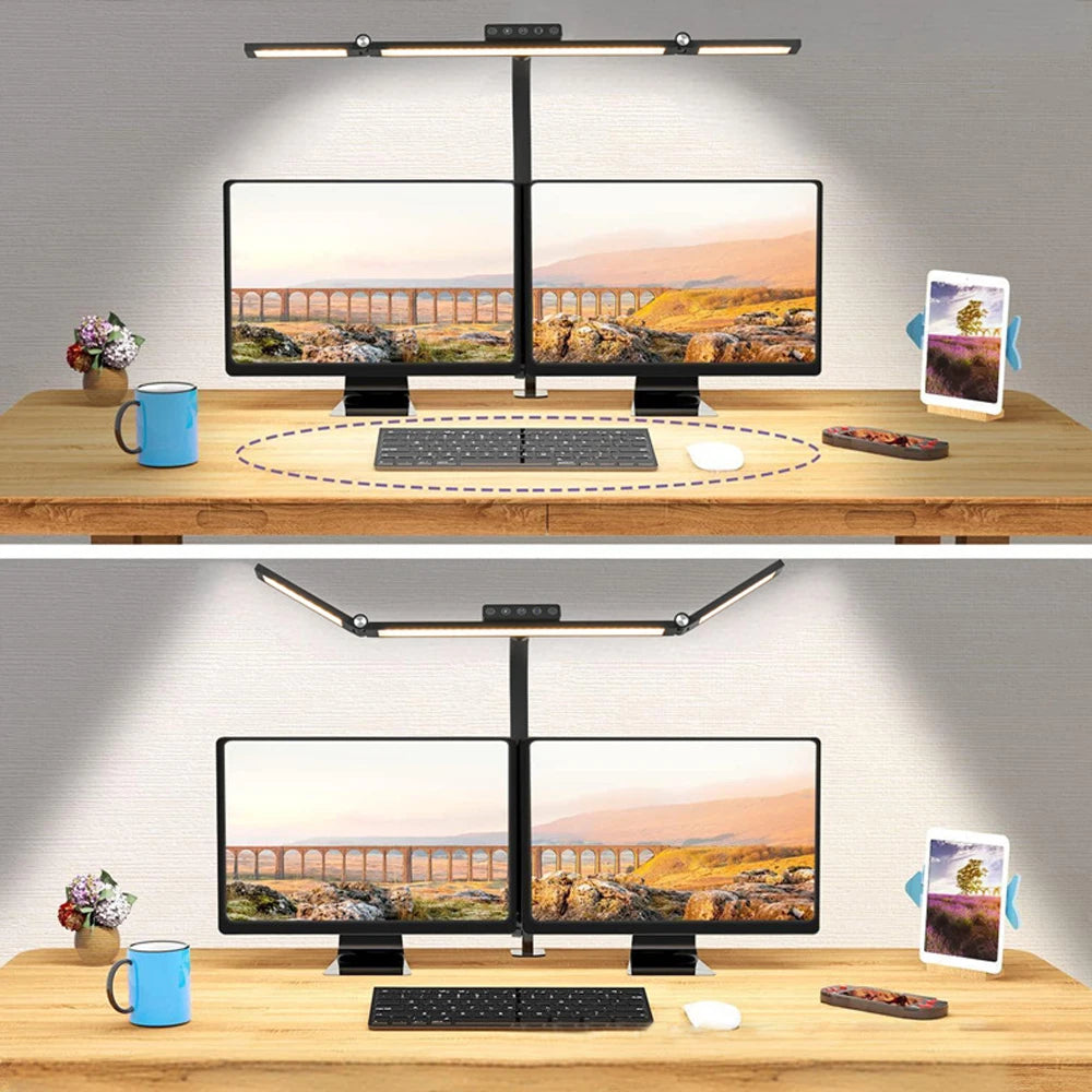 LED Tischlampe für Zuhause & Büro | Doppelkopf | Stufenlose Dimmung & 3 Lichtfarben | Augenschutz