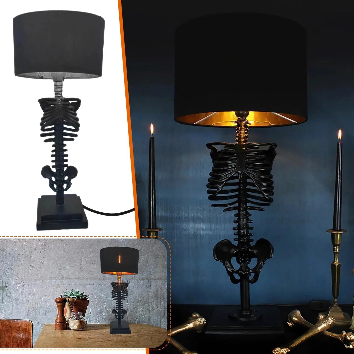 GothicaLights - Håndlavet bordlampe med gotisk skelet