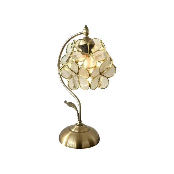 Romantische Tiffany-Tischlampe aus Bronze mit Blumenmuster – Verstellbare Höhe und farbiger Glasschirm für Nachttisch