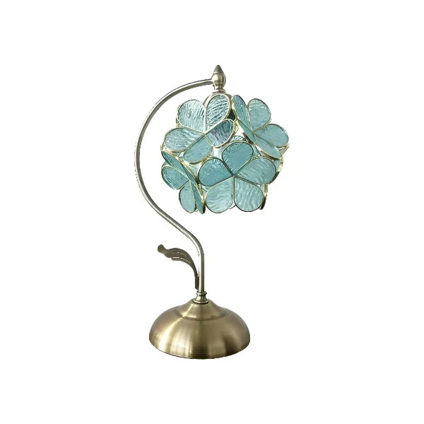 Romantische Tiffany-Tischlampe aus Bronze mit Blumenmuster – Verstellbare Höhe und farbiger Glasschirm für Nachttisch