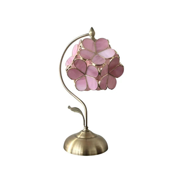 Romantische Tiffany-Tischlampe aus Bronze mit Blumenmuster – Verstellbare Höhe und farbiger Glasschirm für Nachttisch
