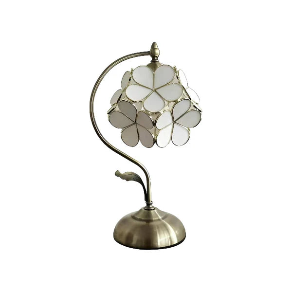Romantische Tiffany-Tischlampe aus Bronze mit Blumenmuster – Verstellbare Höhe und farbiger Glasschirm für Nachttisch