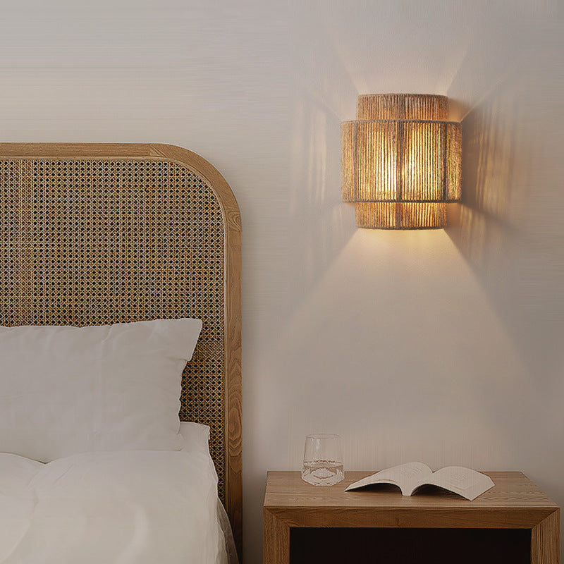 RaffioLume - Bohemian Vintage Rattan Hanfseil Wand-LED-Lampe