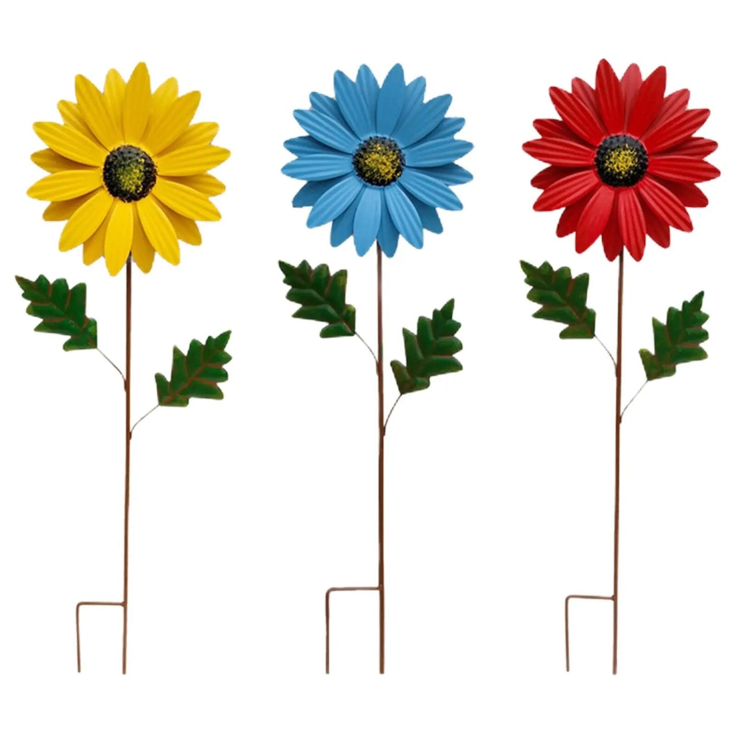 Farverig Metal Vindmølle Dekoration til Have – 20 cm Diameter, 69 cm Høj, Vejrbestandig Jern, Multifarvet Design-5