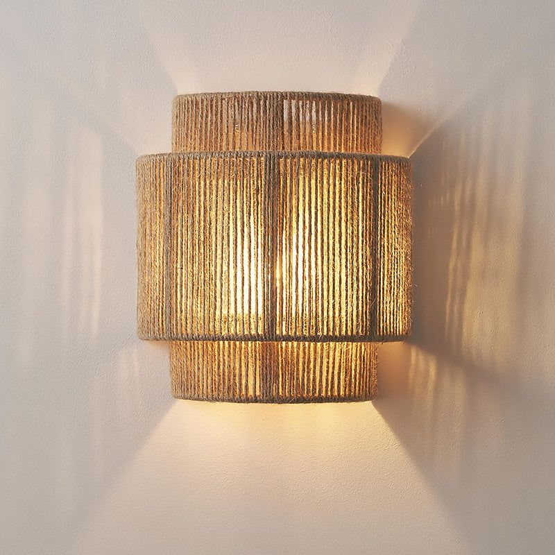 RaffioLume - Bohemian Vintage Rattan Hanfseil Wand-LED-Lampe