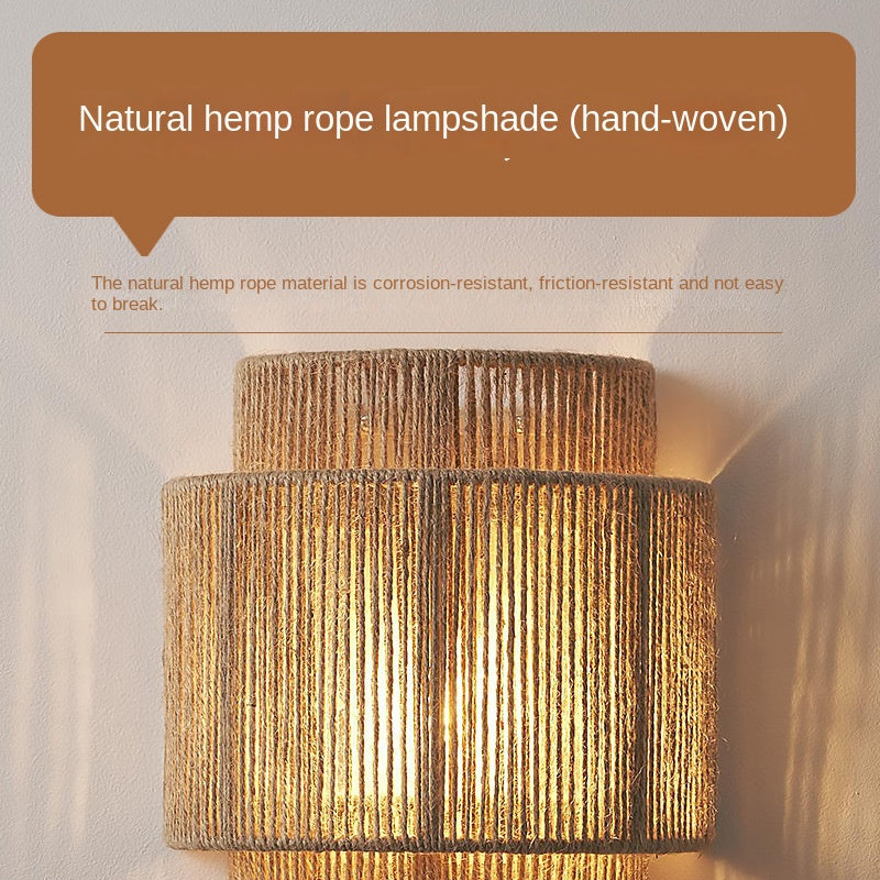 RaffioLume - Bohemian Vintage Rattan Hanfseil Wand-LED-Lampe