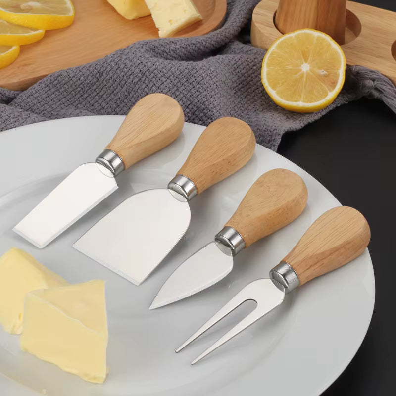 Käsemesserset mit Klingen aus rostfreiem Stahl und Holzgriffen (4-teilig)