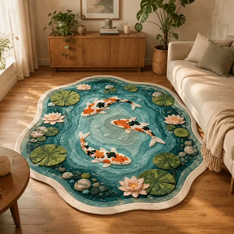 Weiche, waschbare Decke mit Koi-Karpfen in einem Lotus-Teich