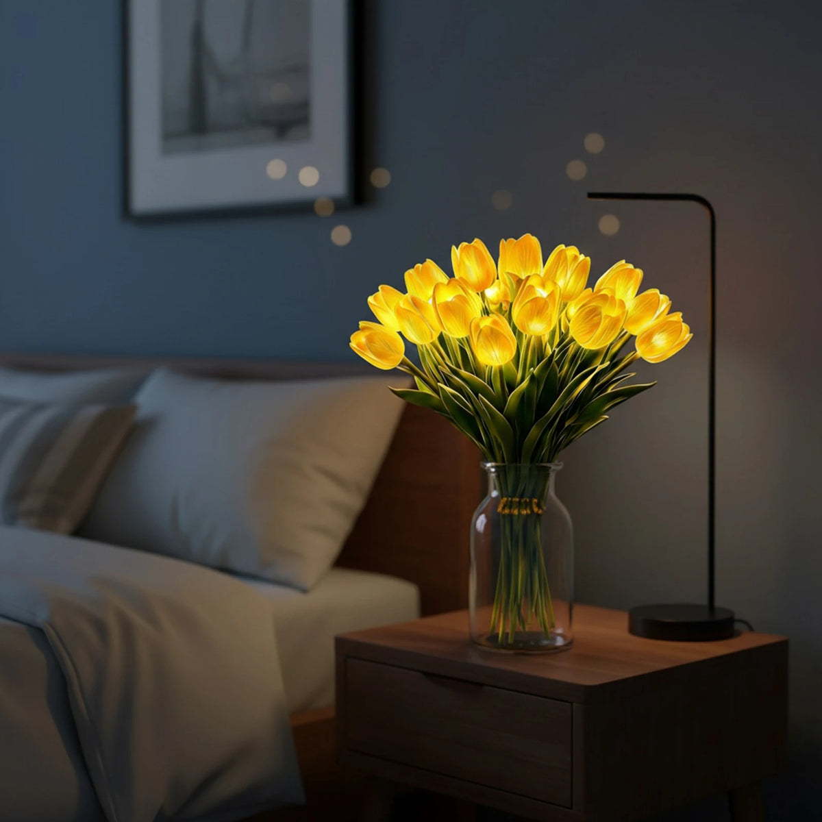 Künstlicher Tulpenstrauß mit warmem LED-Licht – Nachtlicht (15er-Set)