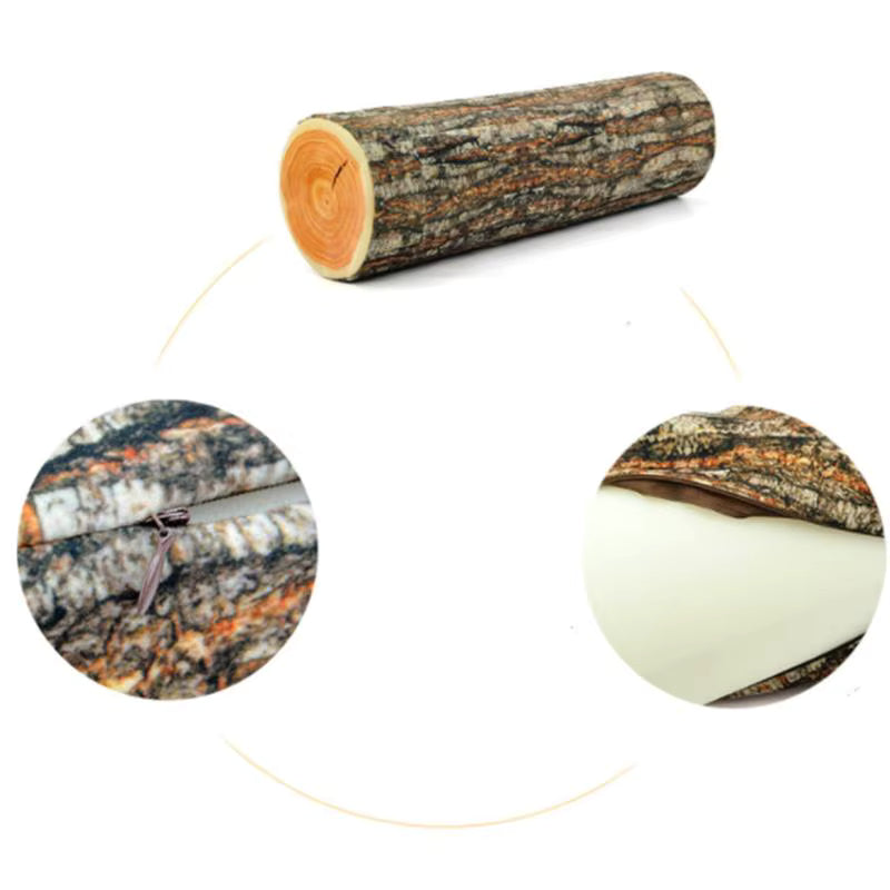 Realistische Holztextur-Flanellkissen in Baumstumpfform (35 cm)